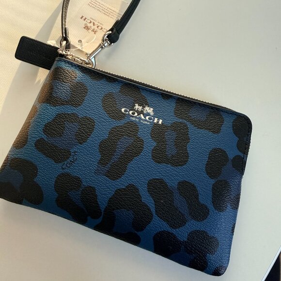 Coach Handbags - Brand New Coach Wristlet – Blue Leopard Print